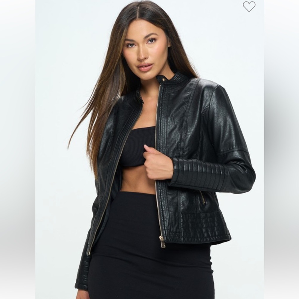 Black Faux Leather Moto Jacket  NEW NWOT
